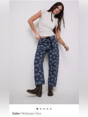 We The Free Moxie Barrel Navy Wallpaper Geo Tie-Waist Jeans